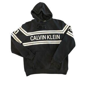 Calvin Klein Hoodie Sweatshirt Men's Large Black Spell Out Pullover